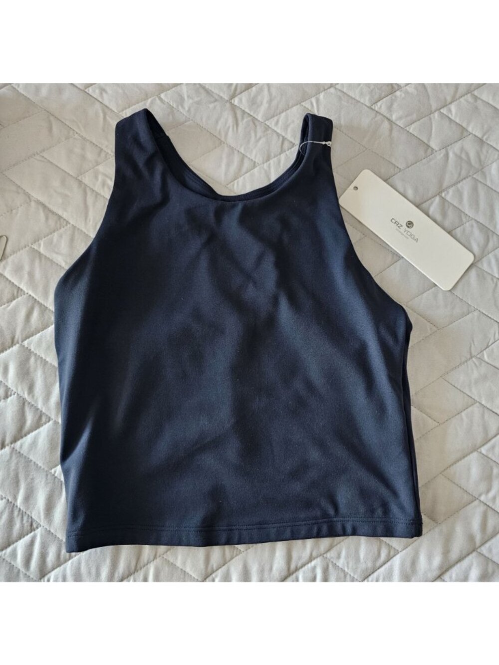 Large True Navy Butterluxe Double Lined Sport Scoop Neck Racerback Tank NWT - Picture 4 of 5